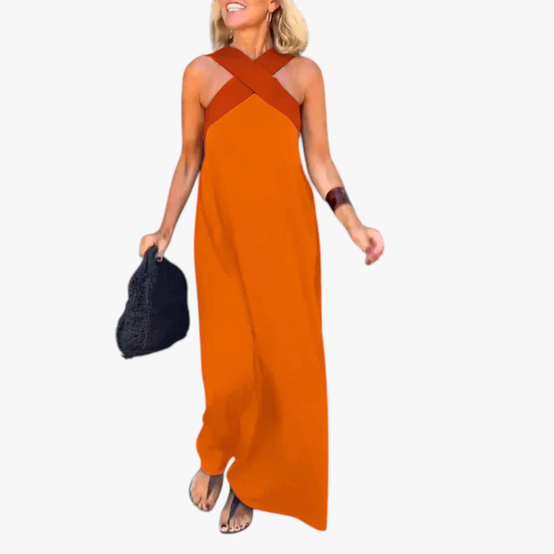 Dame Elegant Maxi Sommerkjole med Halterneck og Åben Ryg