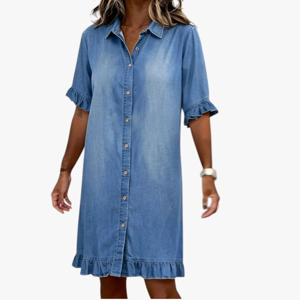 Dame Sommer Mini Kjole med Knapper og Flæser