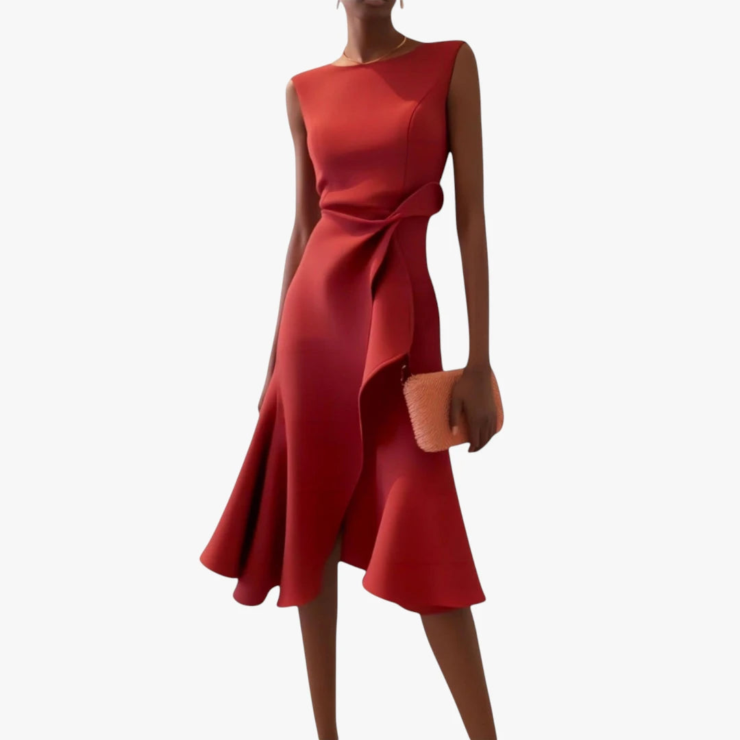 Dame Elegant Midi Festkjole med Flæser