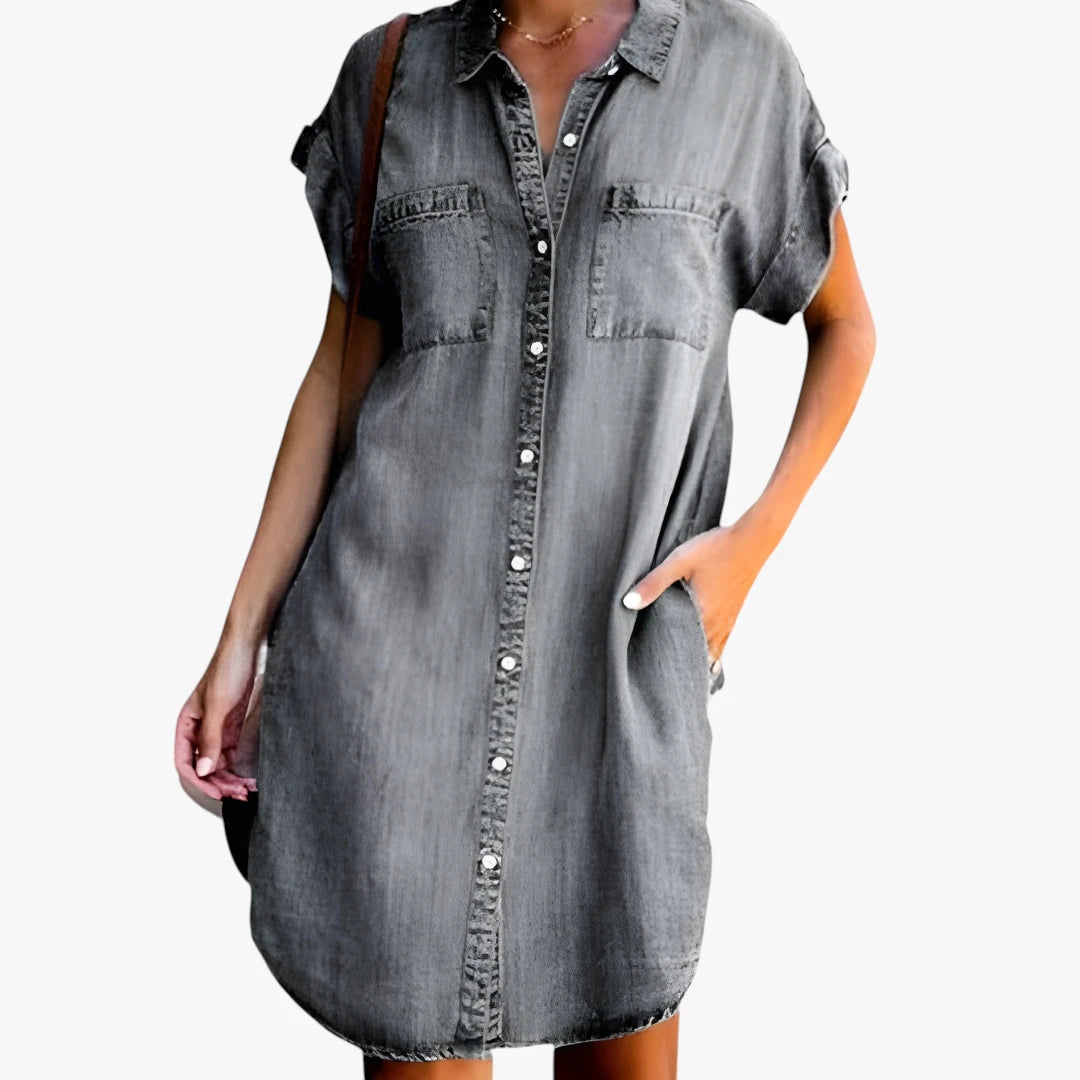 Dame Sommer Midi Denimkjole med Knapper