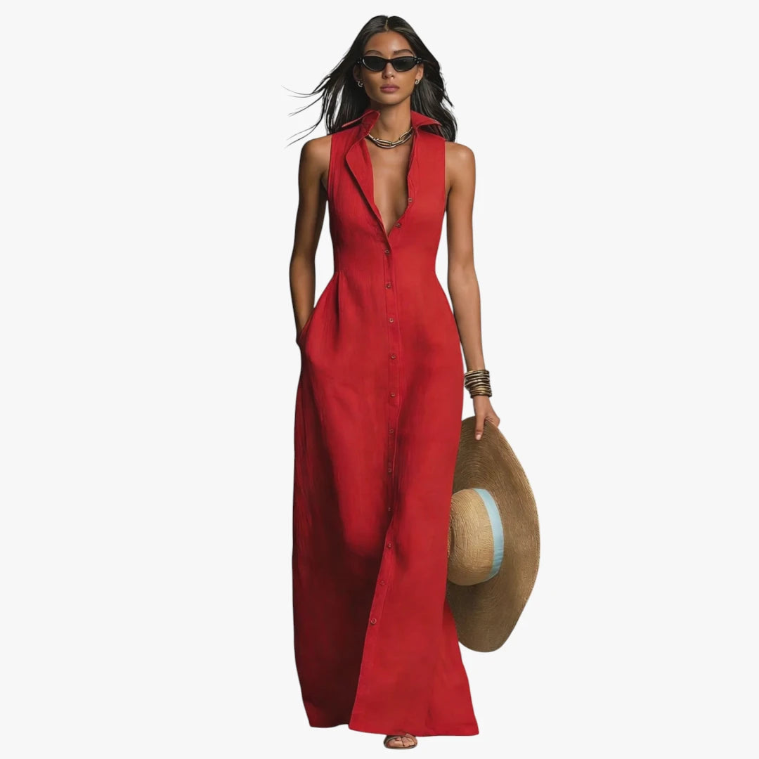 Dame Elegant Maxi Sommerkjole med Krave