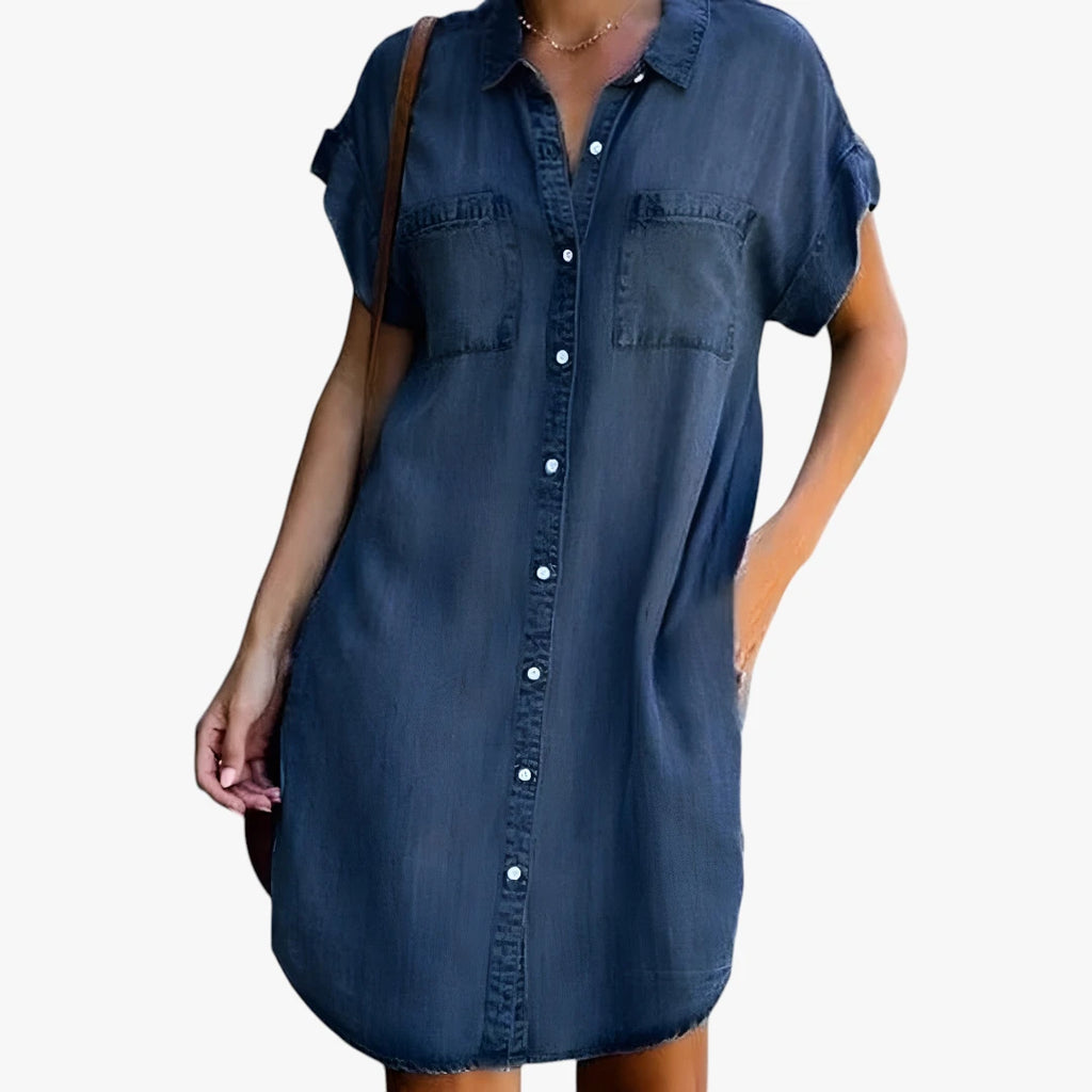 Dame Sommer Midi Denimkjole med Knapper