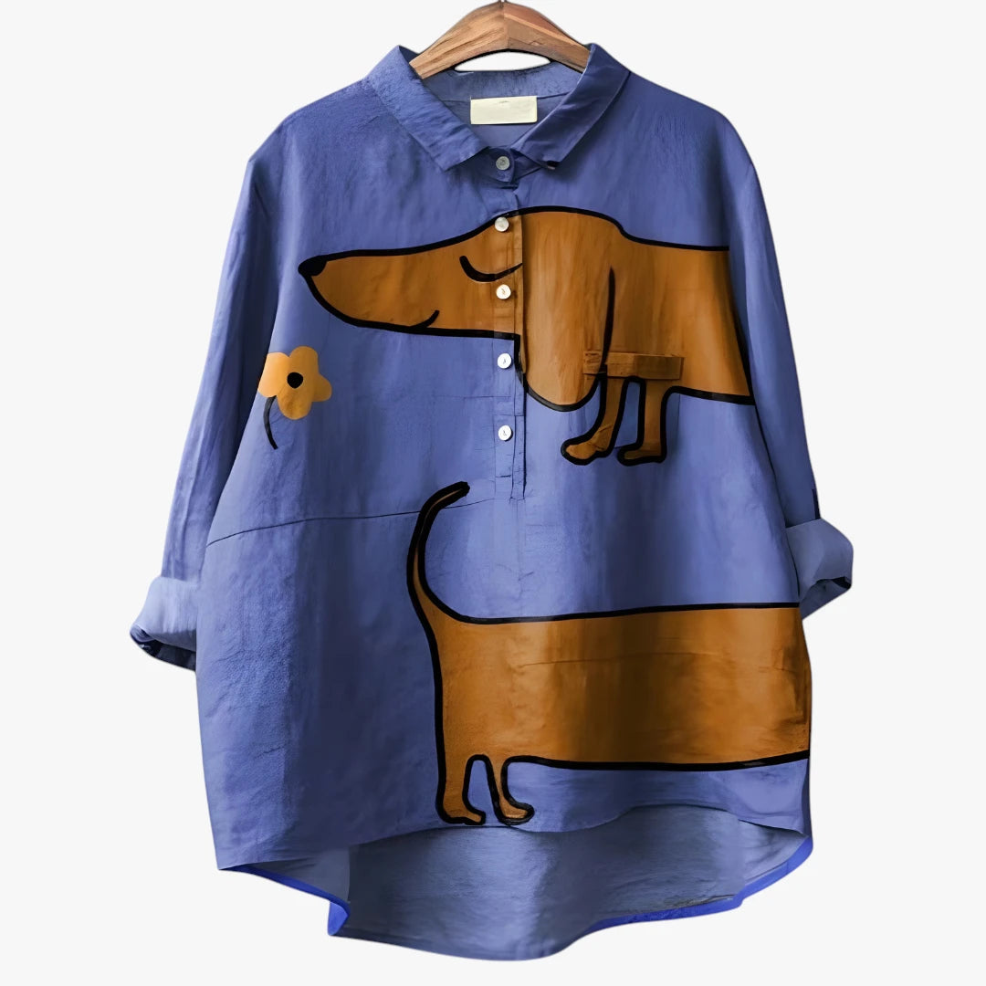 Dame Oversize Sommerbluse med Knapper og Krave