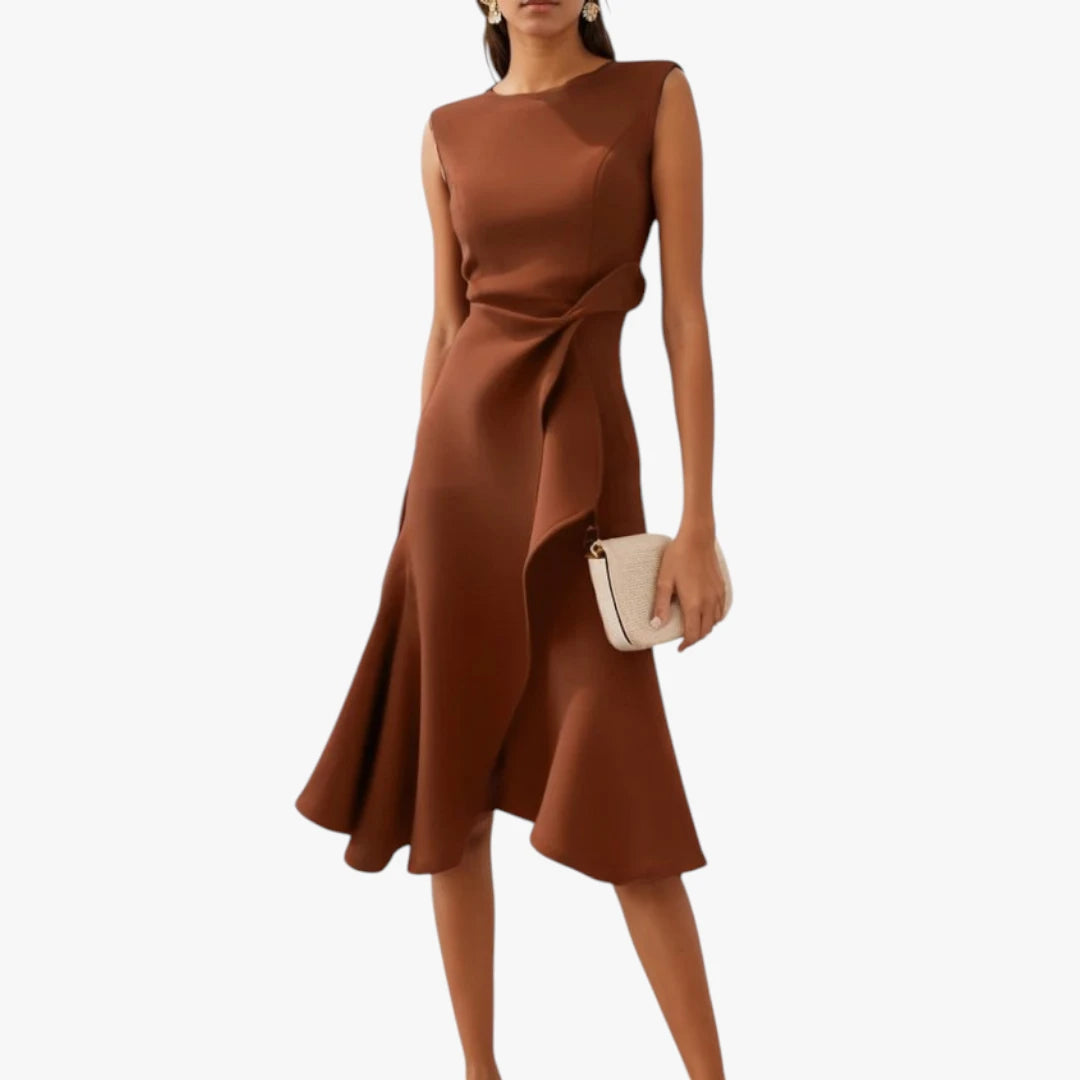 Dame Elegant Midi Sommerkjole med Flæser