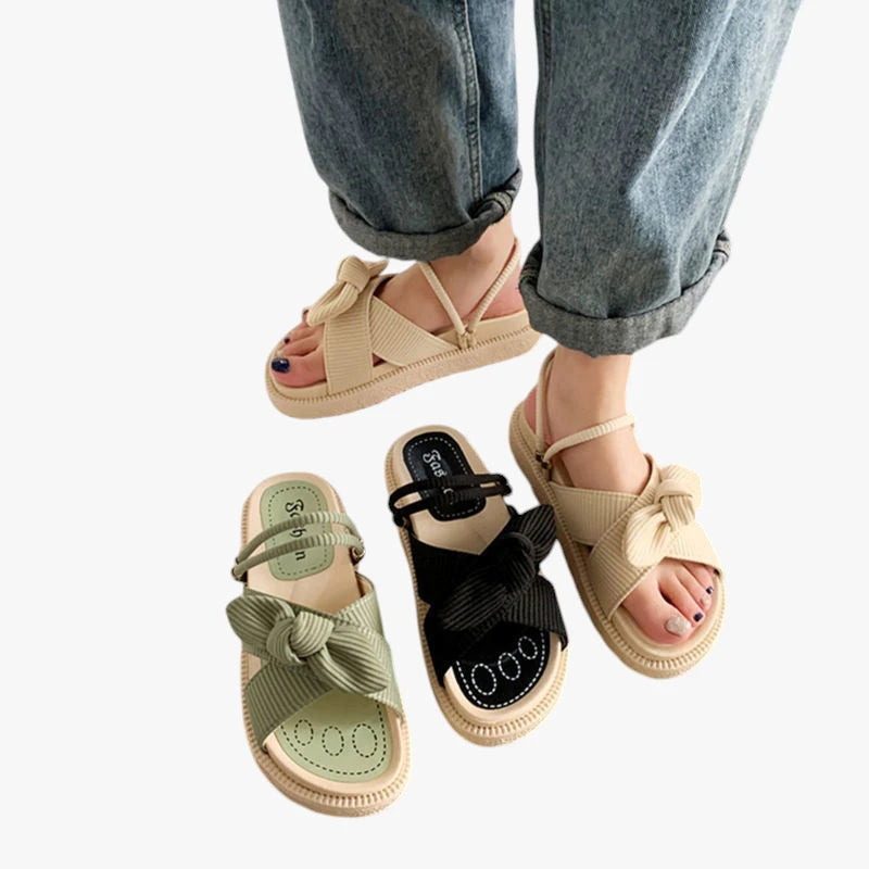 Dame Flade Plateau Sandaler med Svangstøtte og Ribbon