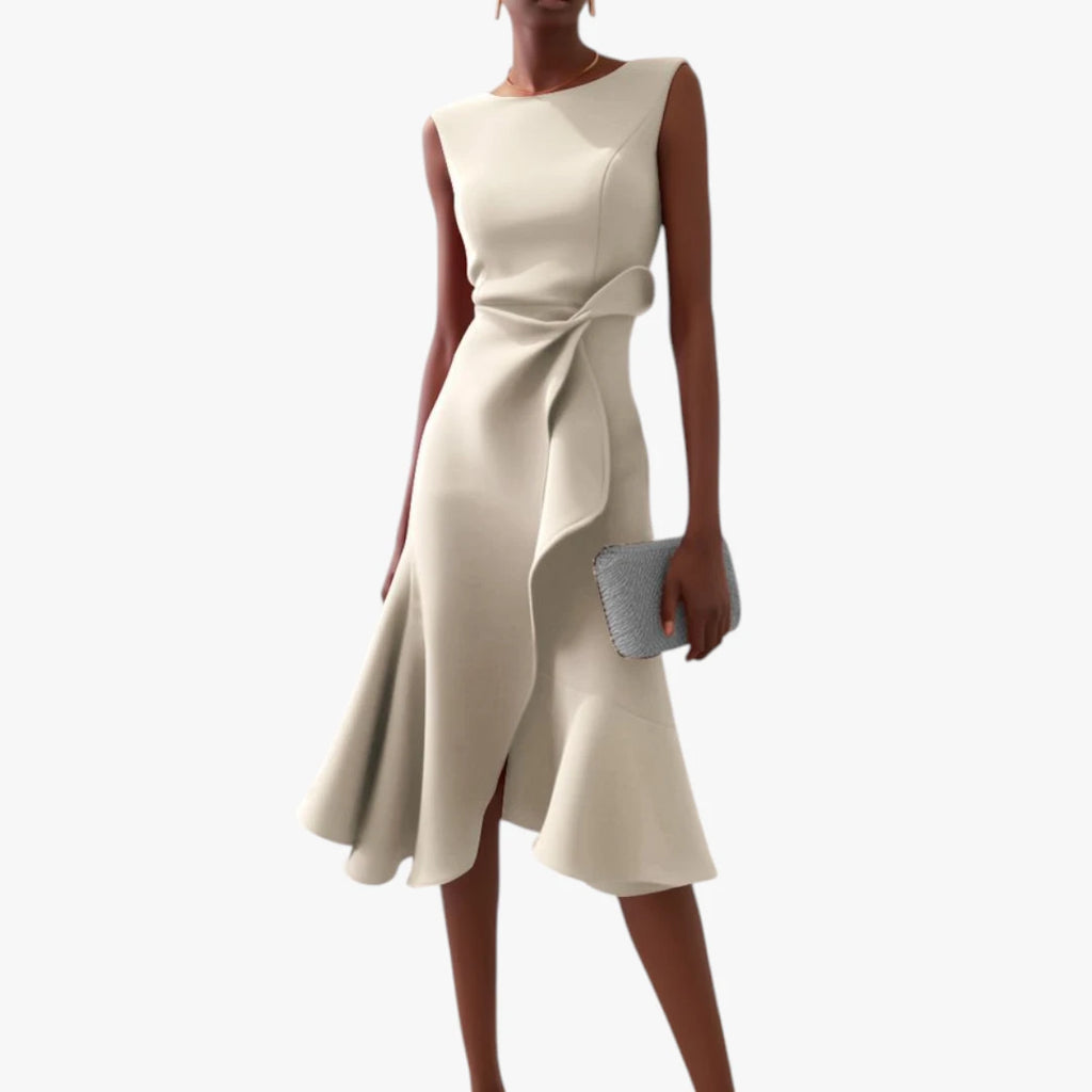 Dame Elegant Midi Sommerkjole med Flæser