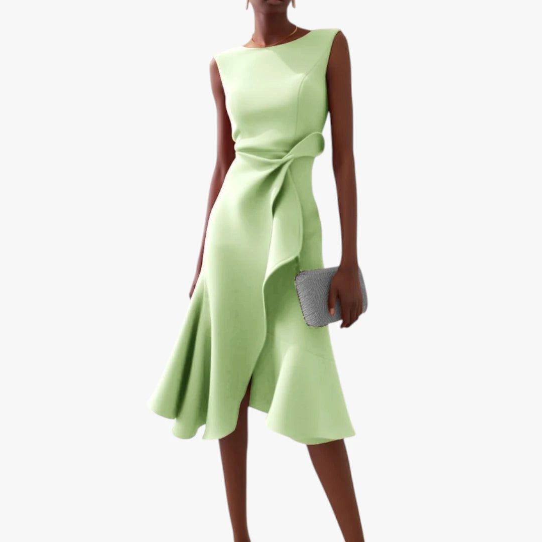 Dame Elegant Midi Sommerkjole med Flæser