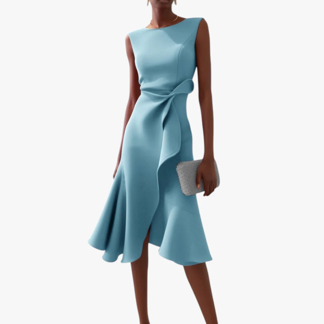 Dame Elegant Midi Sommerkjole med Flæser