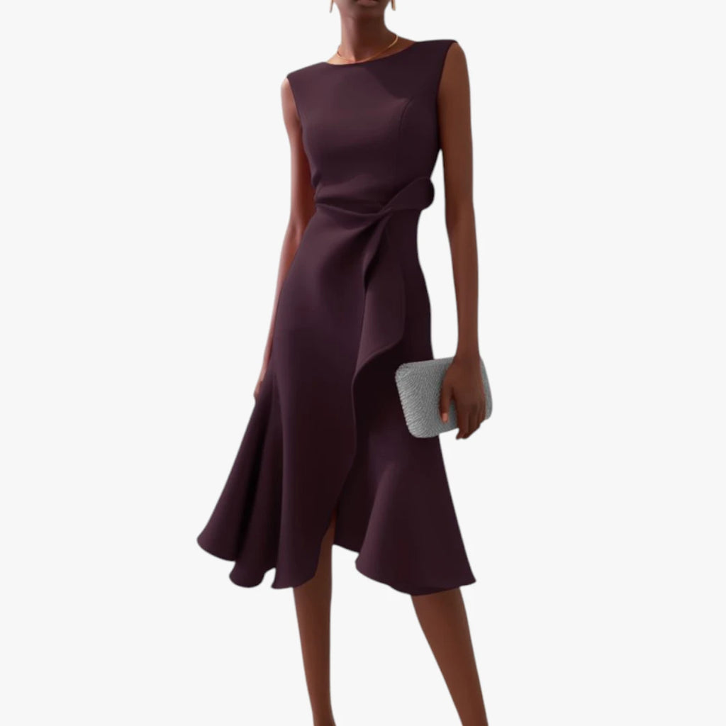 Dame Elegant Midi Sommerkjole med Flæser