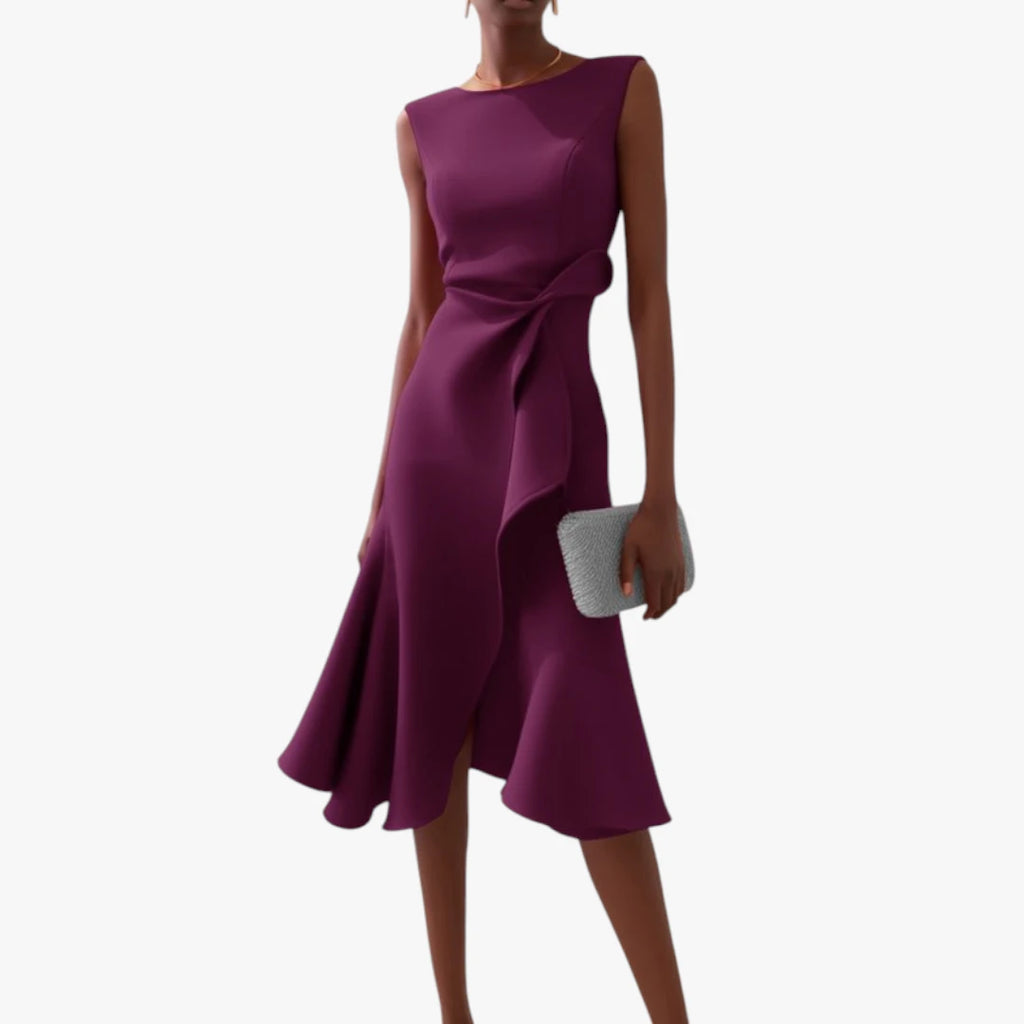 Dame Elegant Midi Sommerkjole med Flæser