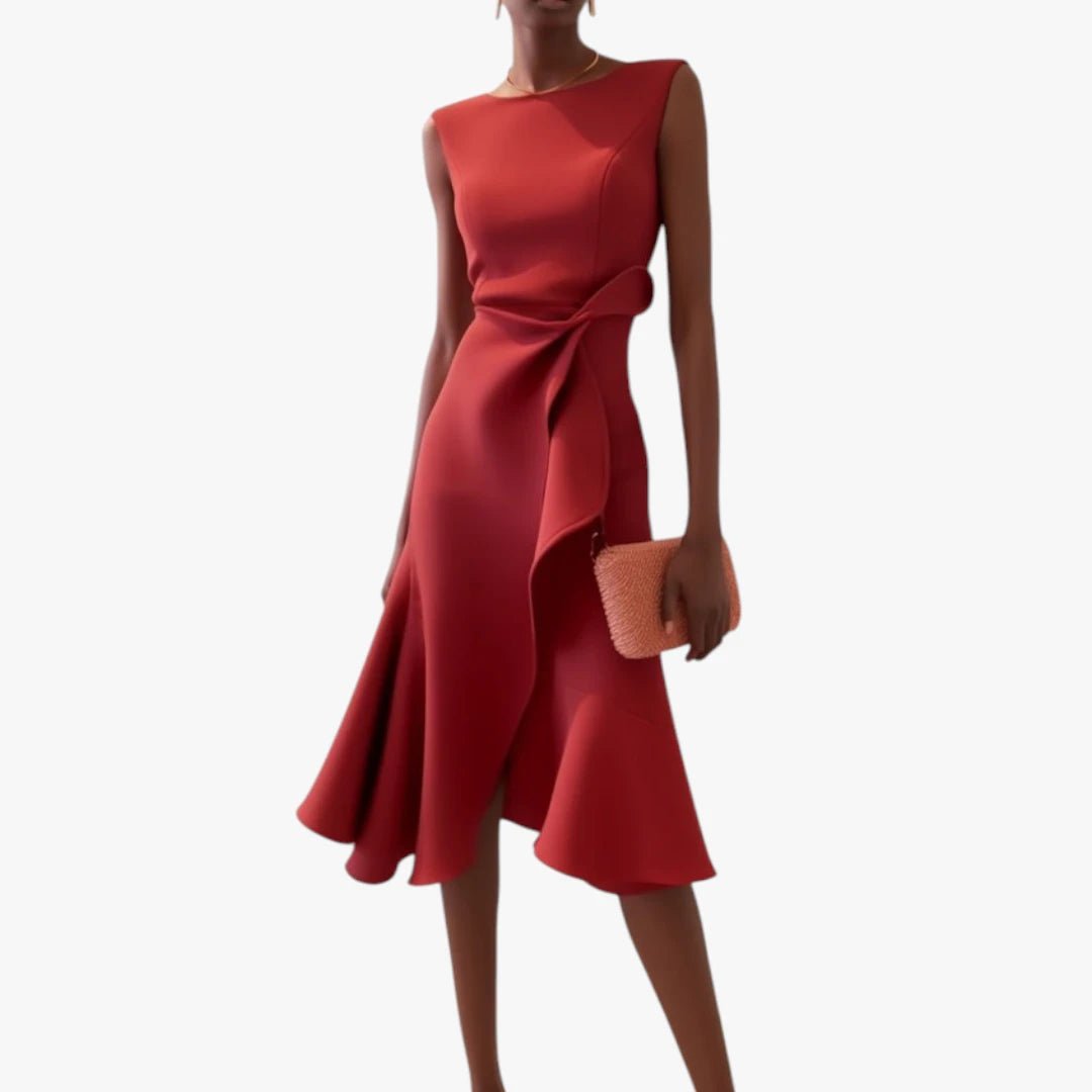 Dame Elegant Midi Sommerkjole med Flæser