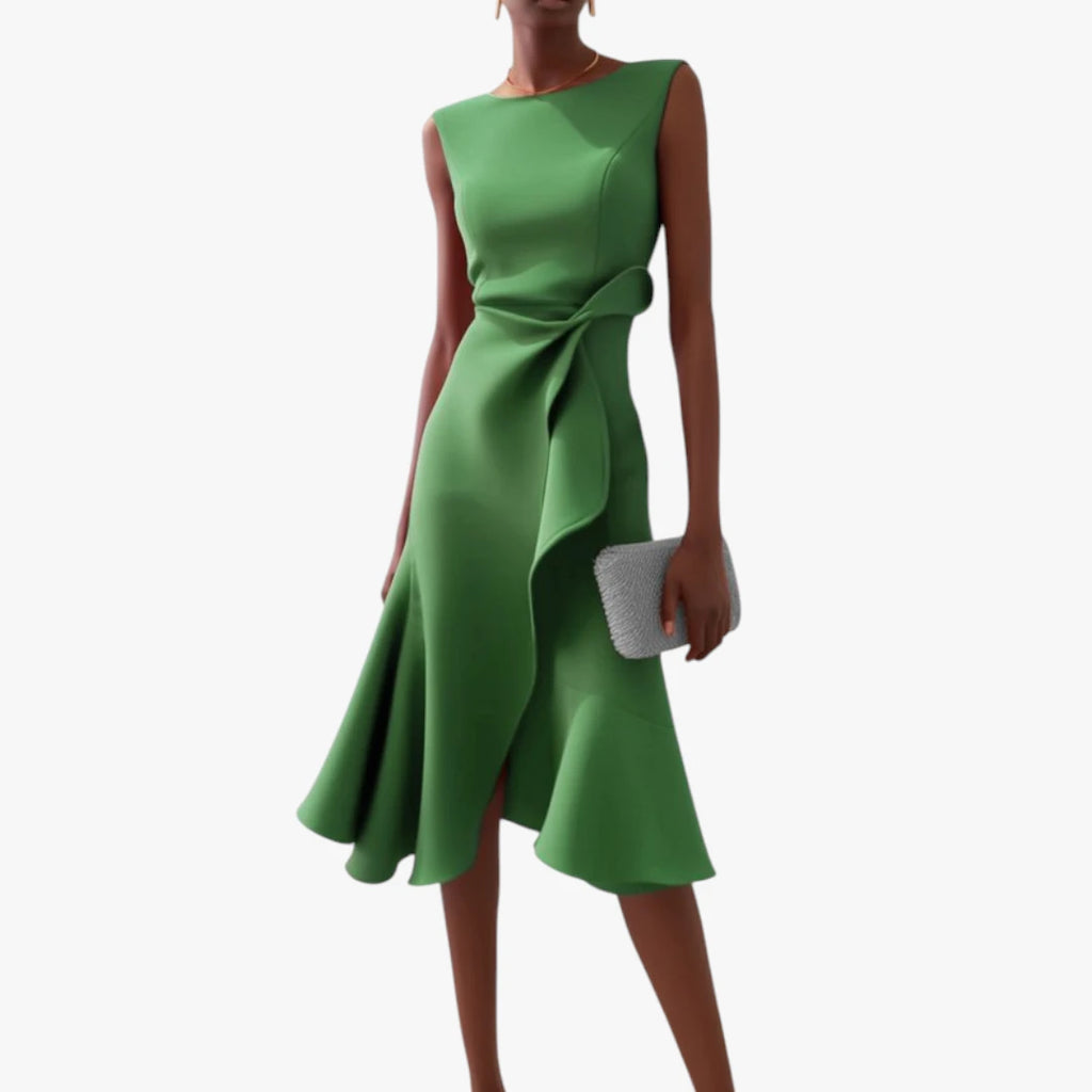 Dame Elegant Midi Sommerkjole med Flæser