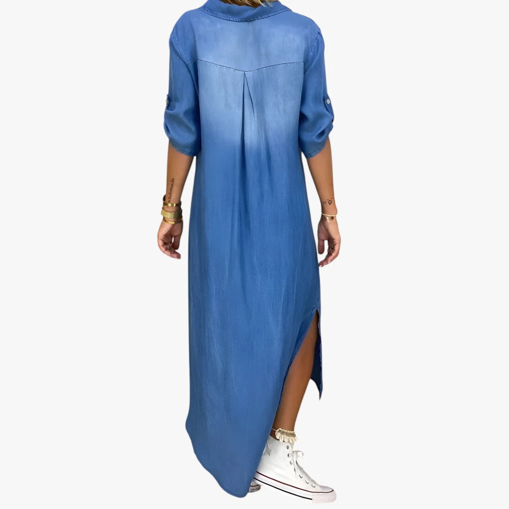 Dame Sommer Maxi Denimkjole med Knapper
