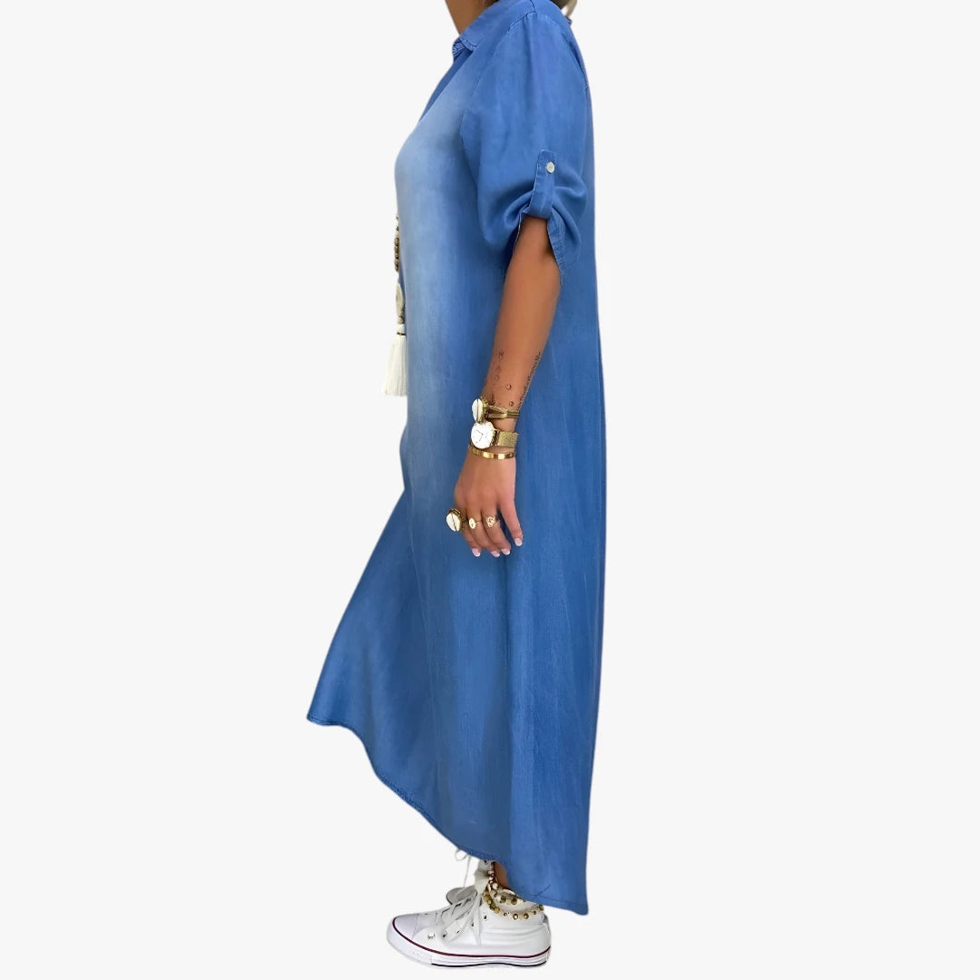 Dame Sommer Maxi Denimkjole med Knapper