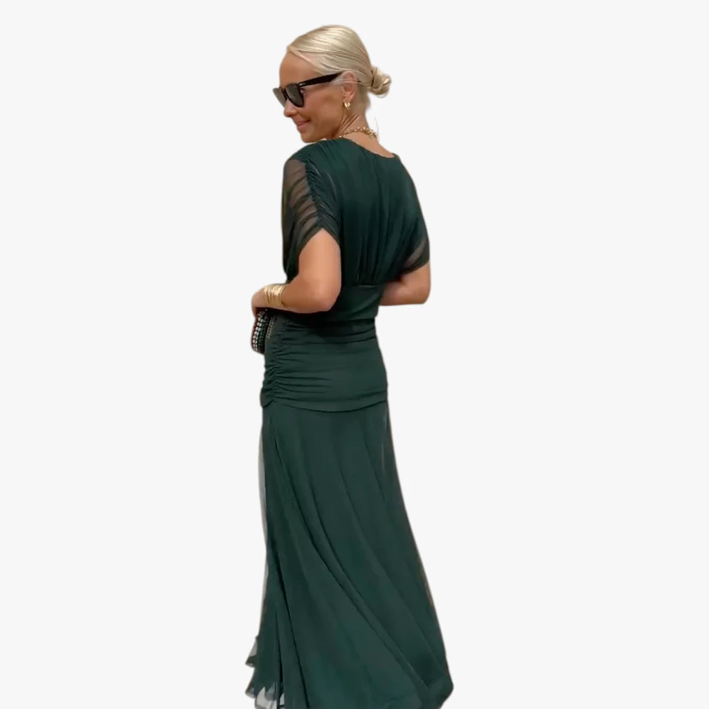 Dame Elegant Maxi Selskabskjole med Mesh og V-udskæring