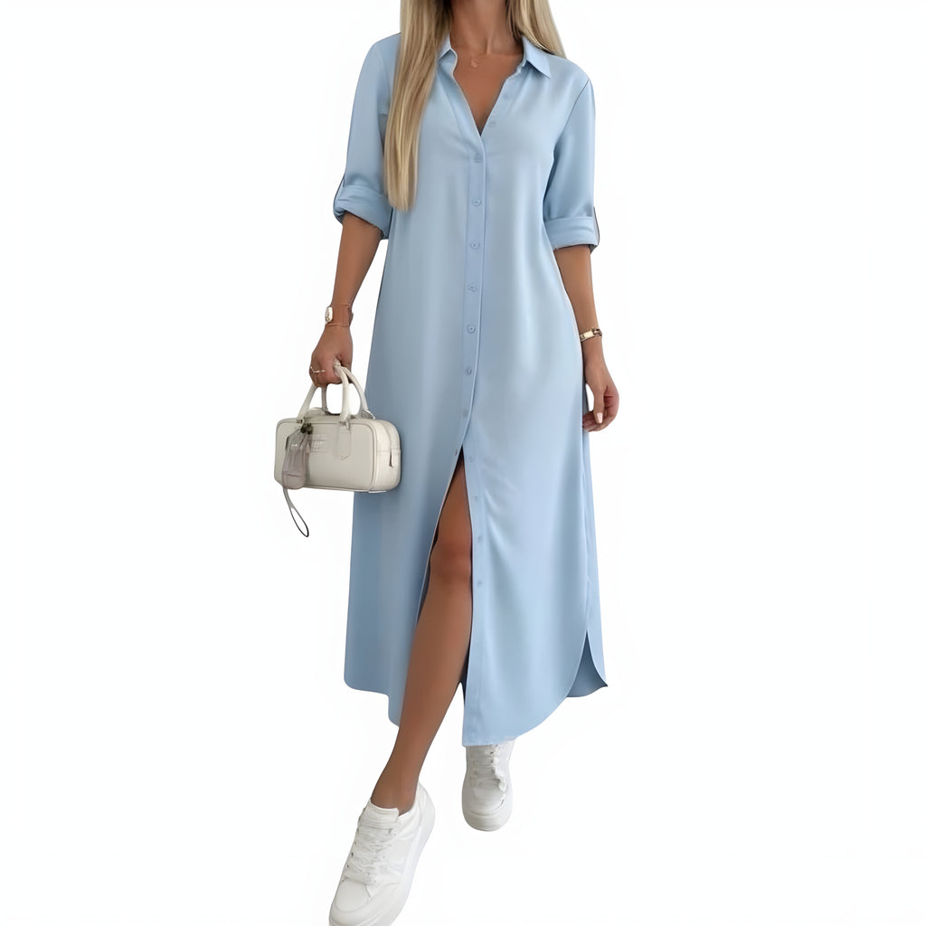Dame Sommer Maxi Skjortekjole med Knapper