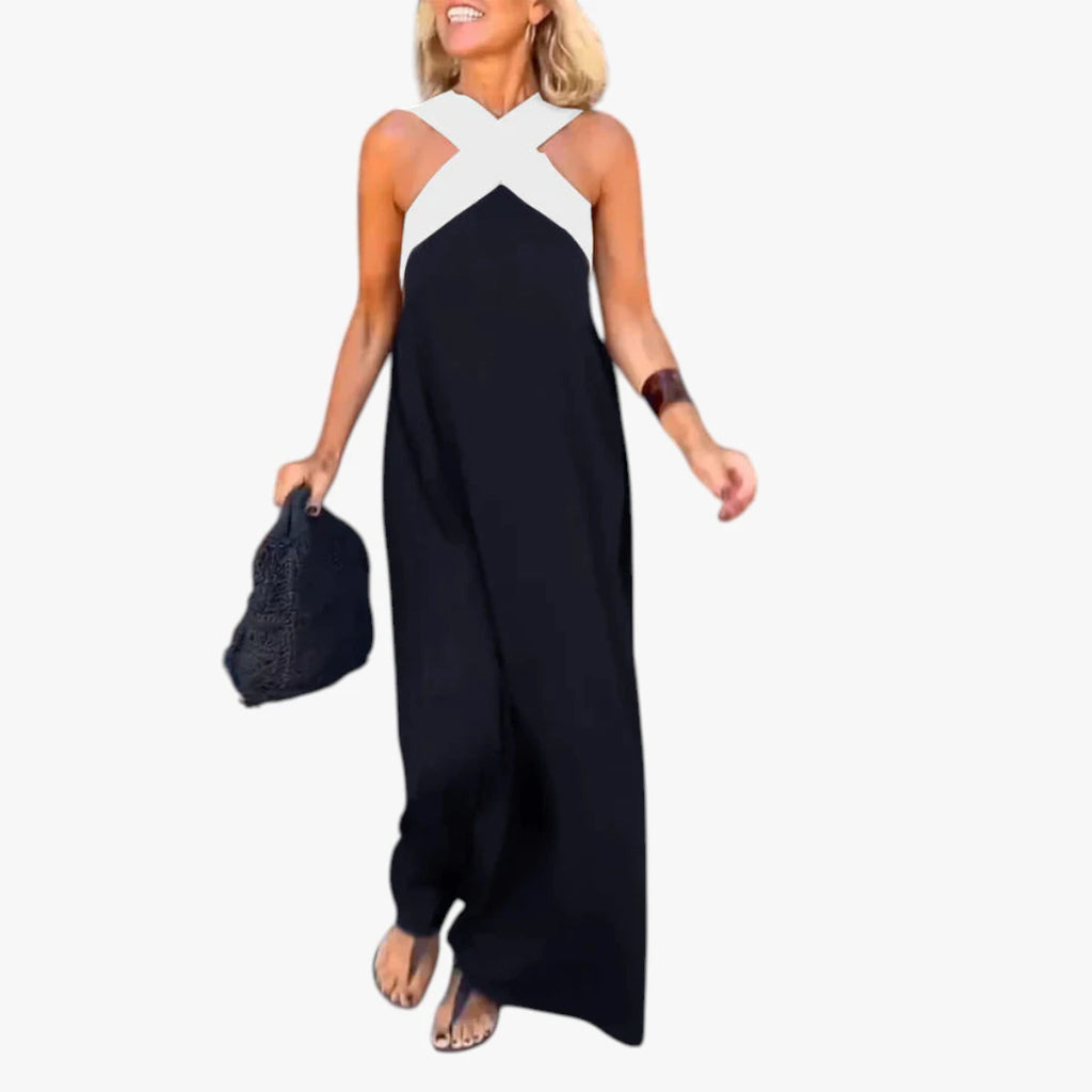 Dame Elegant Maxi Sommerkjole med Halterneck og Åben Ryg
