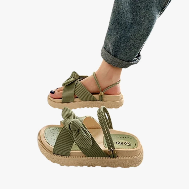 Dame Flade Plateau Sandaler med Svangstøtte og Ribbon