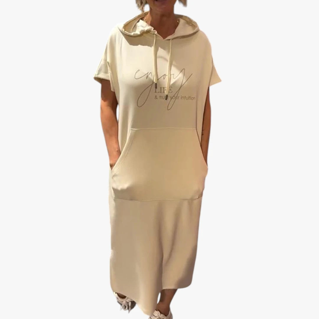 Dame Sommer Midi kjole med Hoodie og Lommer