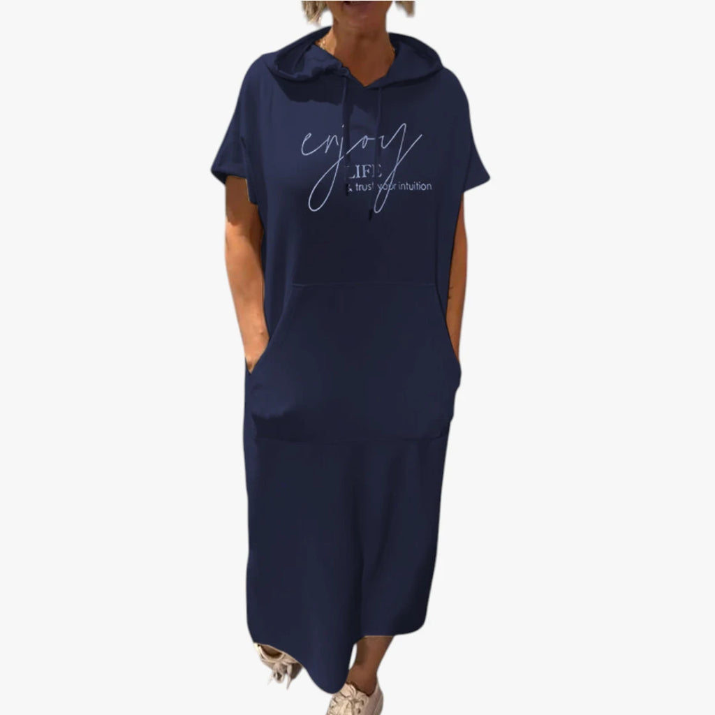 Dame Sommer Midi kjole med Hoodie og Lommer