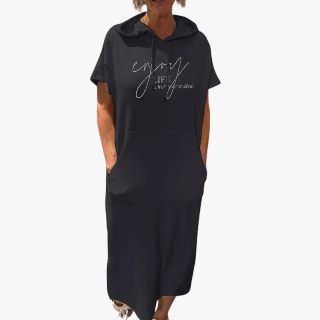 Dame Sommer Midi kjole med Hoodie og Lommer