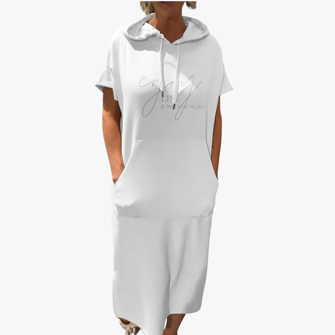 Dame Sommer Midi kjole med Hoodie og Lommer
