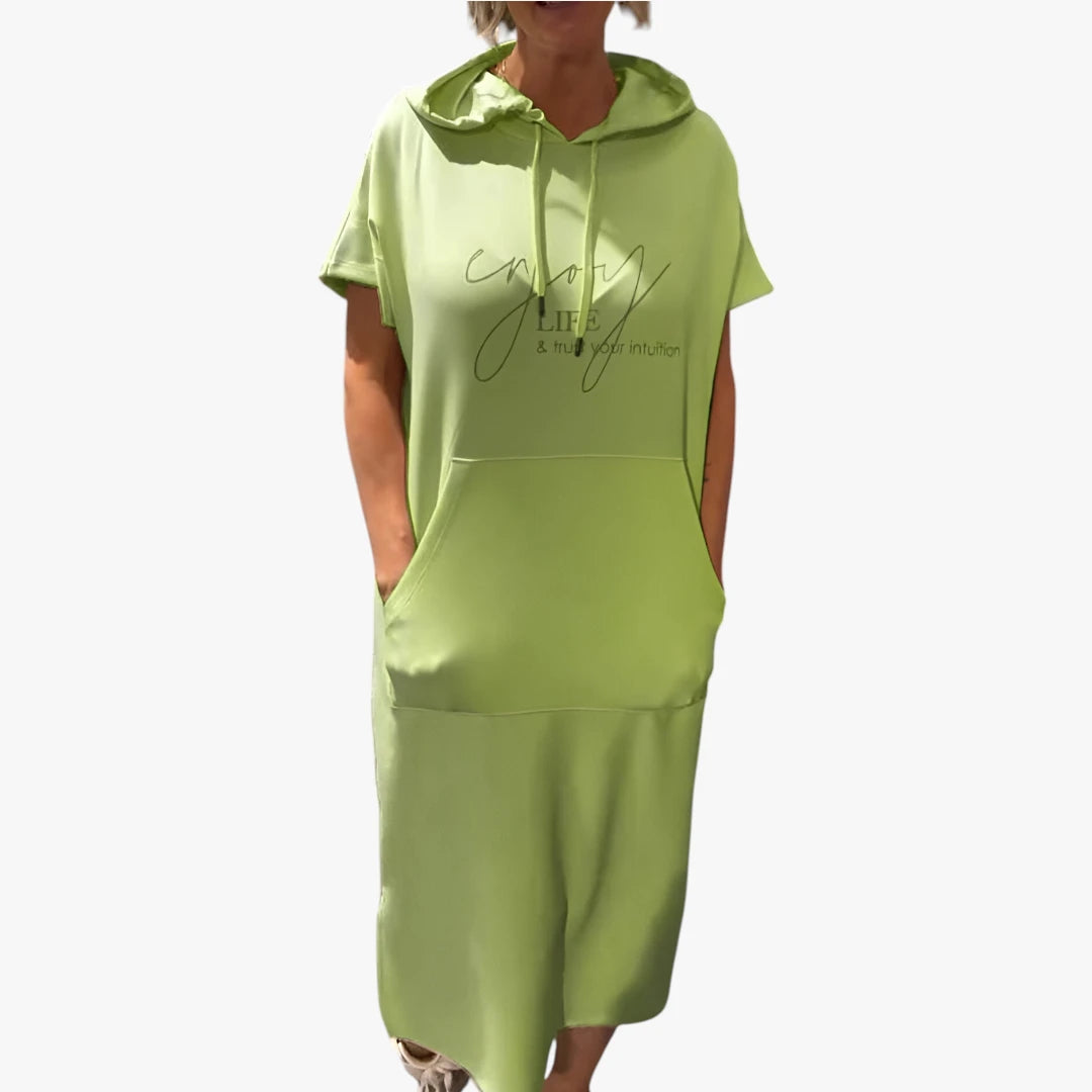 Dame Sommer Midi kjole med Hoodie og Lommer