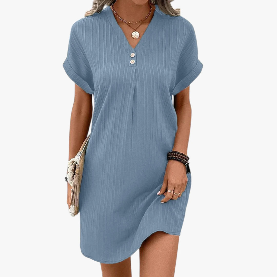 Dame Mini Sommerkjole med Knapper og V-hals