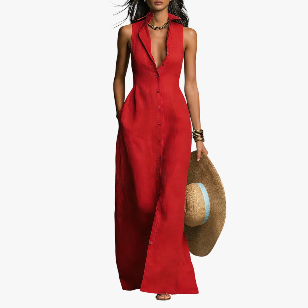 Dame Elegant Maxi Sommerkjole med Krave