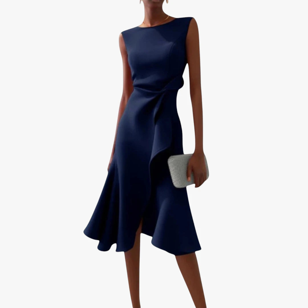 Dame Elegant Midi Festkjole med Flæser