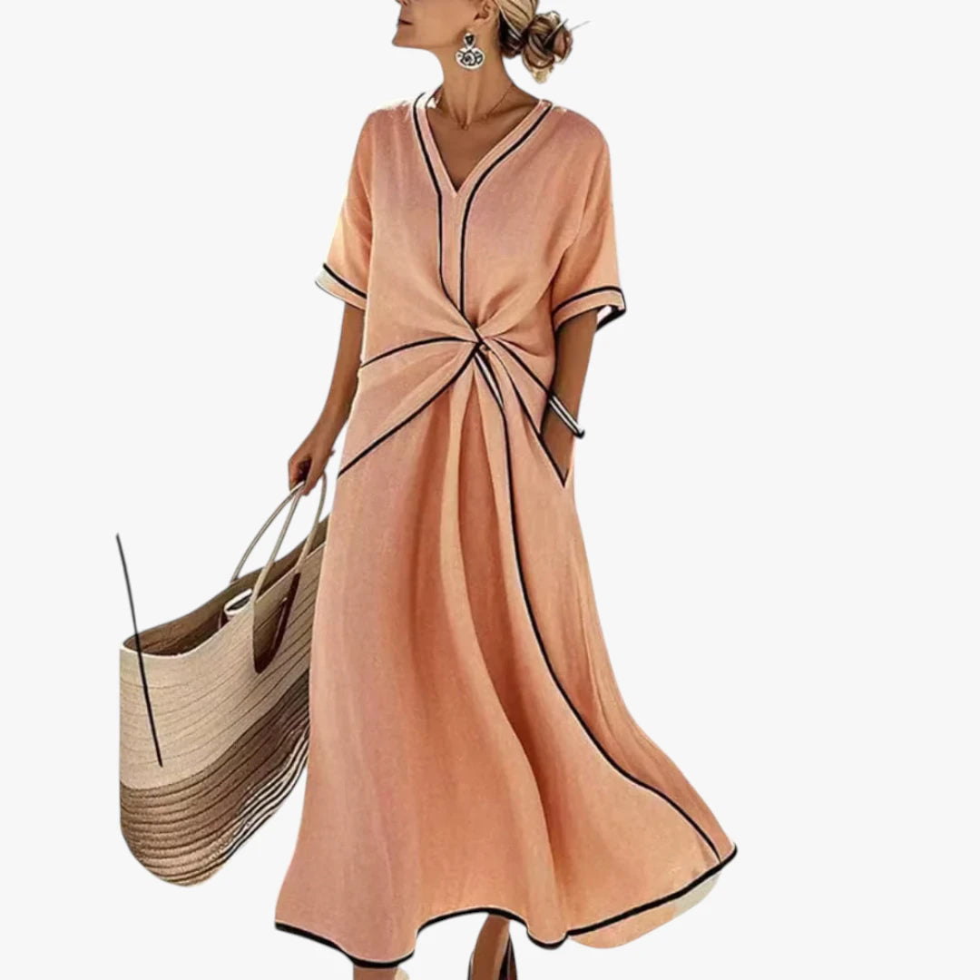 Dame Elegant Midi Sommerkjole med Lommer