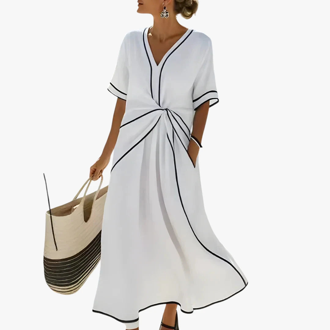 Dame Elegant Midi Sommerkjole med Lommer