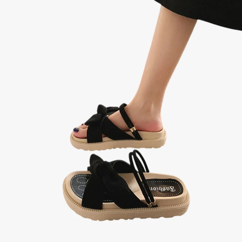 Dame Flade Plateau Sandaler med Svangstøtte og Ribbon