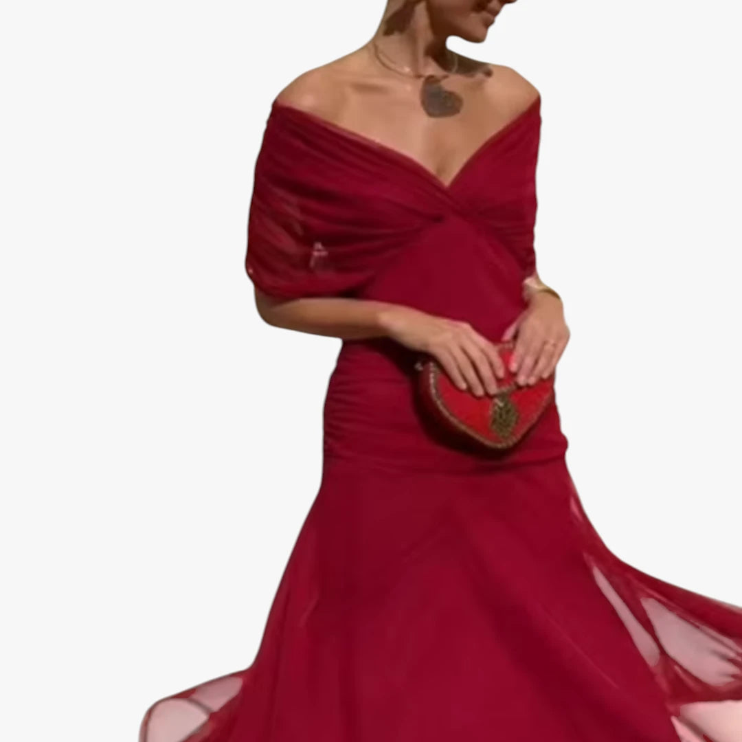 Dame Elegant Maxi Selskabskjole med Mesh og V-udskæring