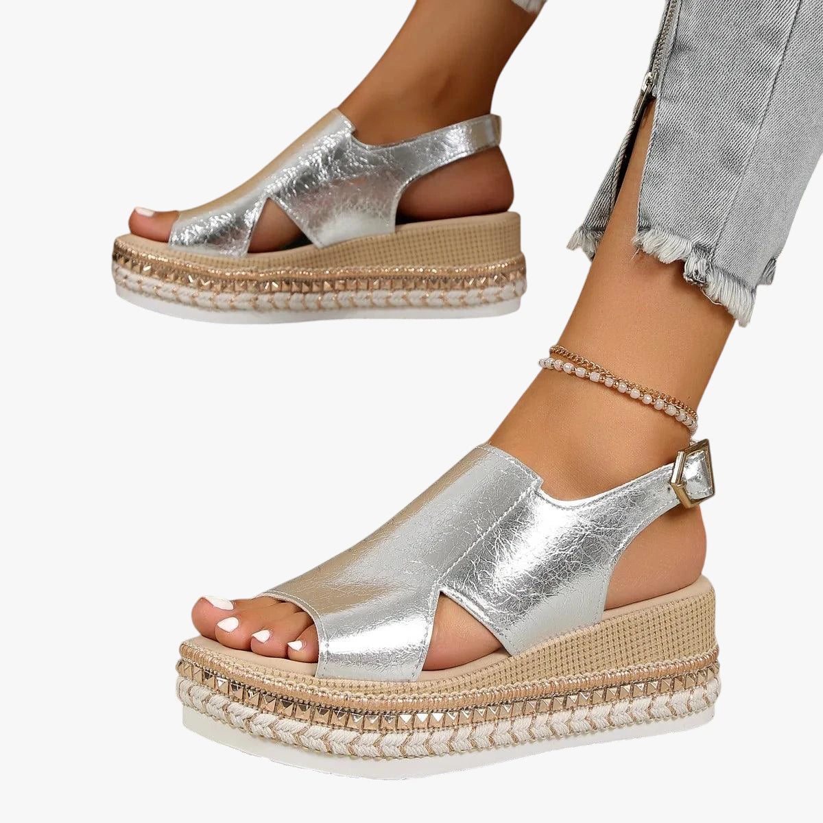 Dame Glimmer Plateau Sandaler med Kilehæl og Rem