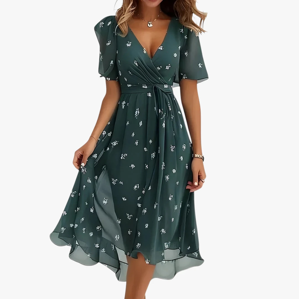 Dame Boho Midi Sommerkjole med Rund Hals og Mønster