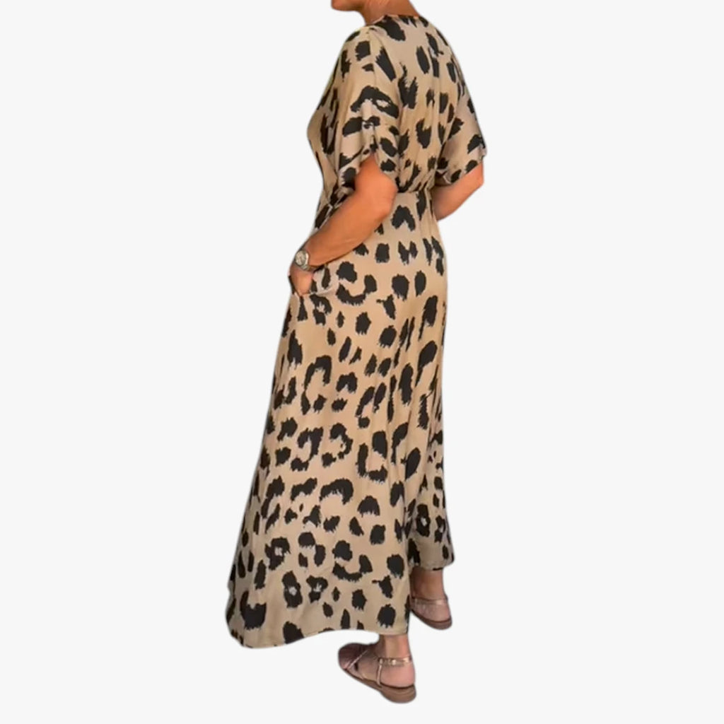 Dame Leopard Midi Sommerkjole med Knapper
