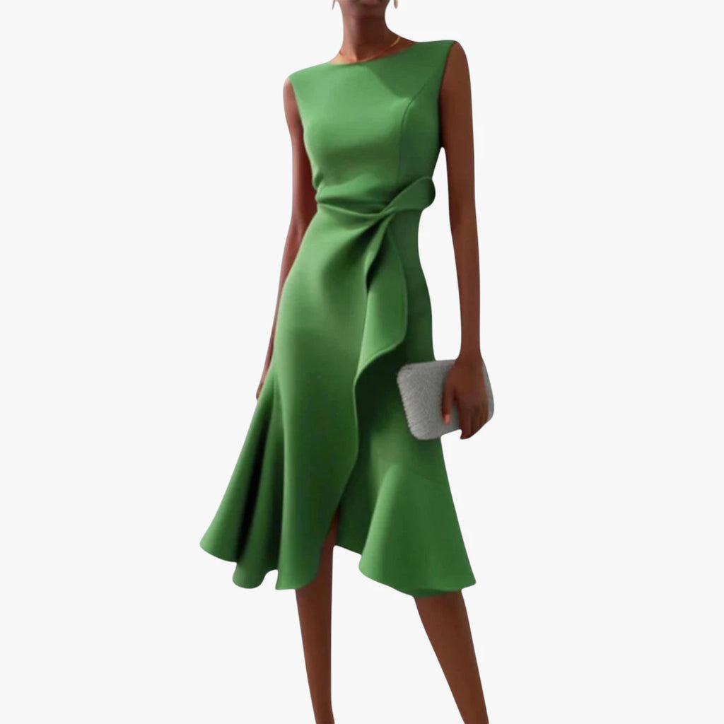 Dame Elegant Midi Festkjole med Flæser