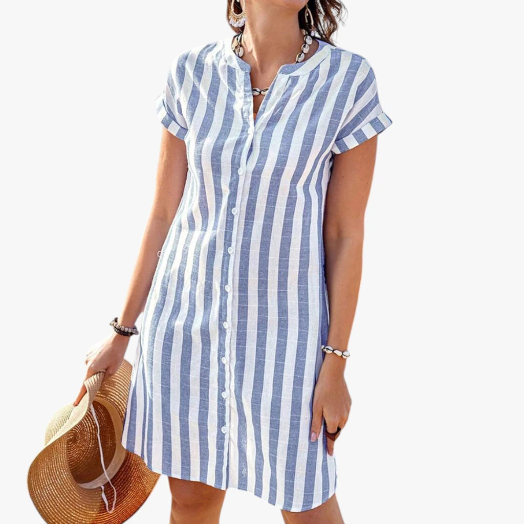 Dame Stribet Mini Sommerkjole med Knapper