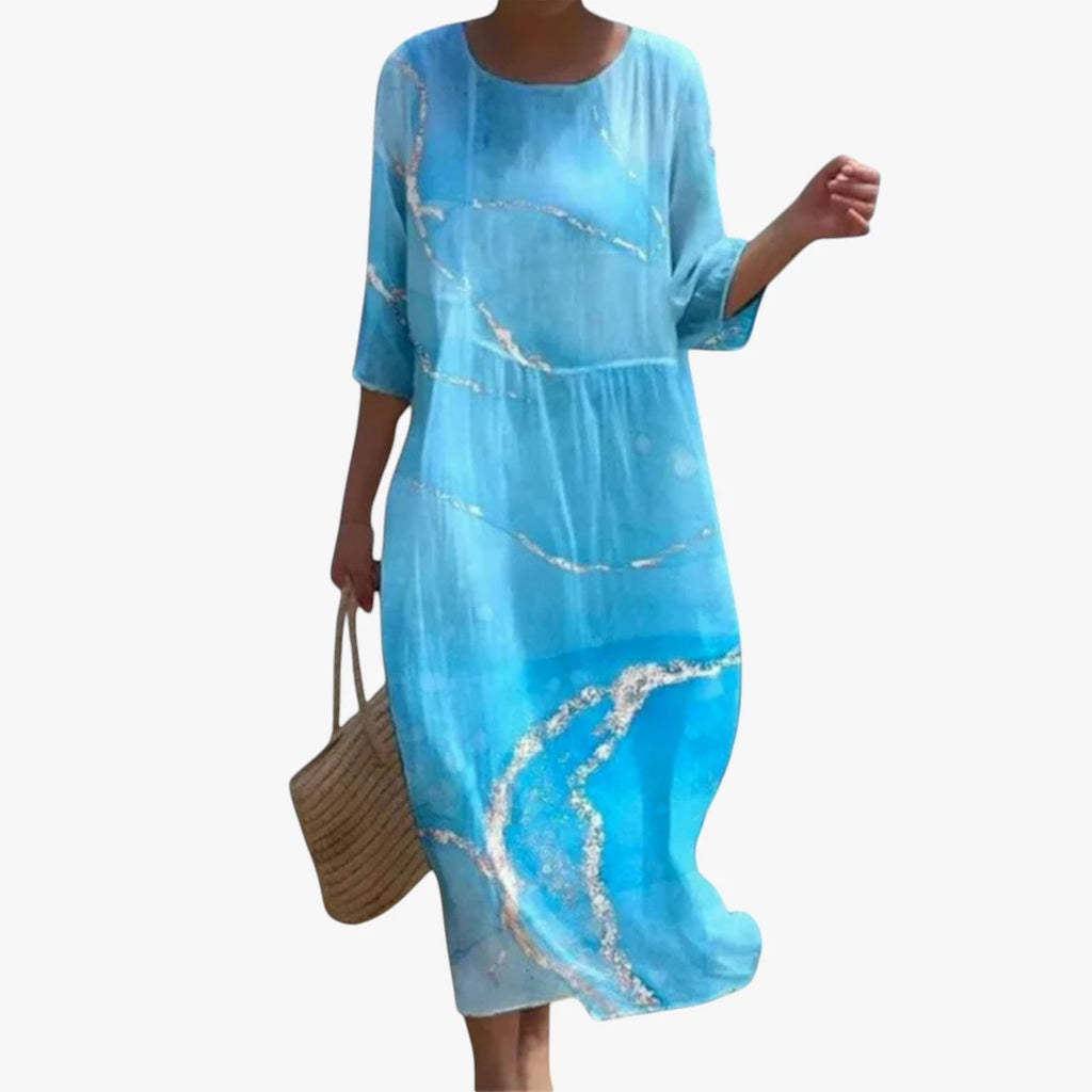Dame Elegant Maxi Sommerkjole med Lange Ærmer