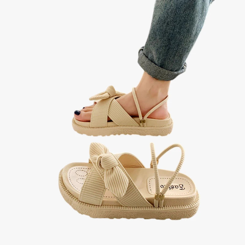 Dame Flade Plateau Sandaler med Svangstøtte og Ribbon