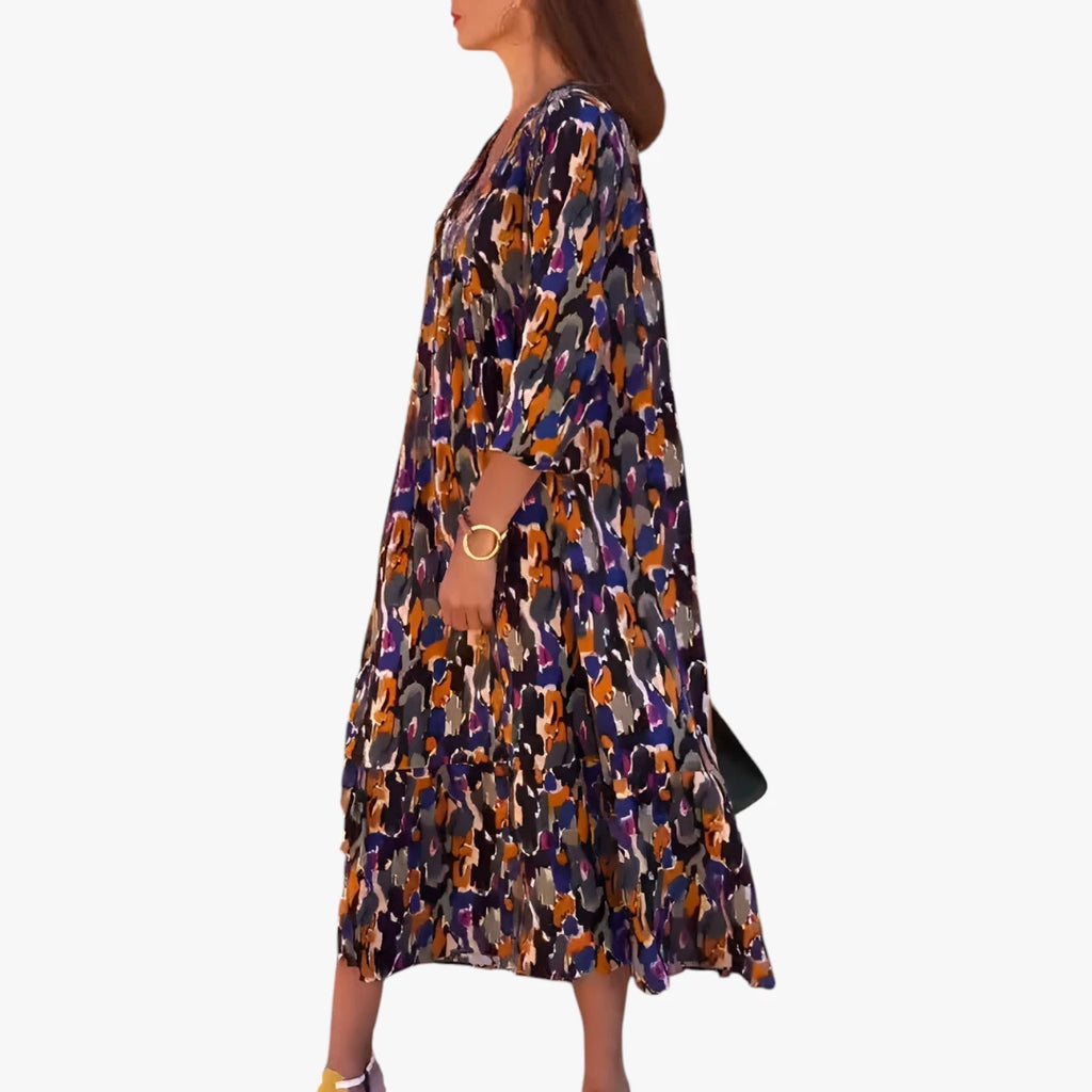 Dame Vintage Midi Sommerkjole med V-udskæring