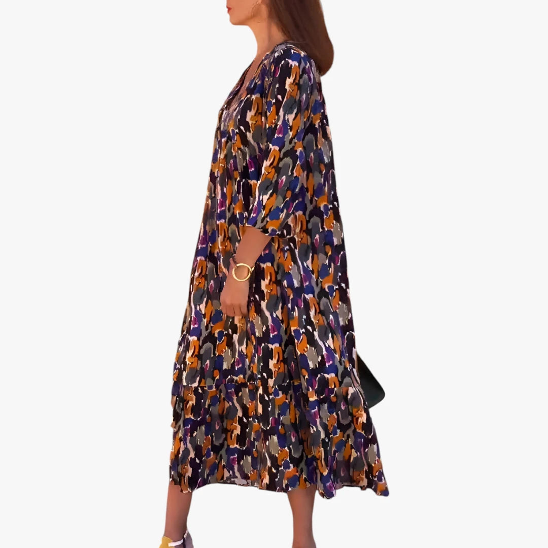 Dame Vintage Midi Sommerkjole med V-udskæring