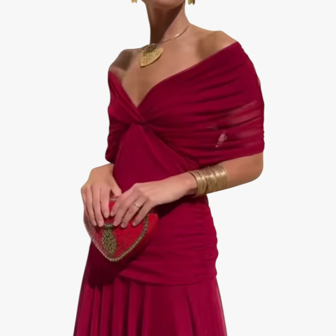 Dame Elegant Maxi Selskabskjole med Mesh og V-udskæring