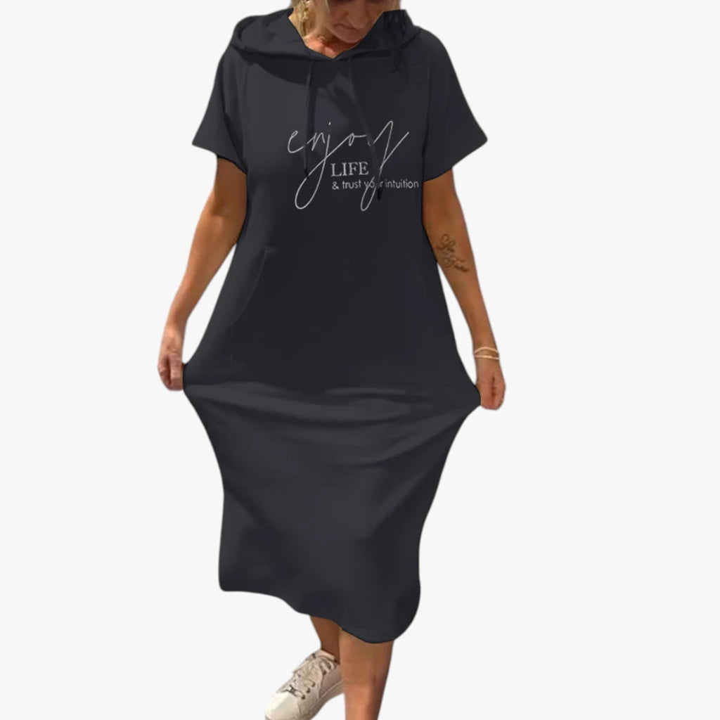 Dame Sommer Midi kjole med Hoodie og Lommer