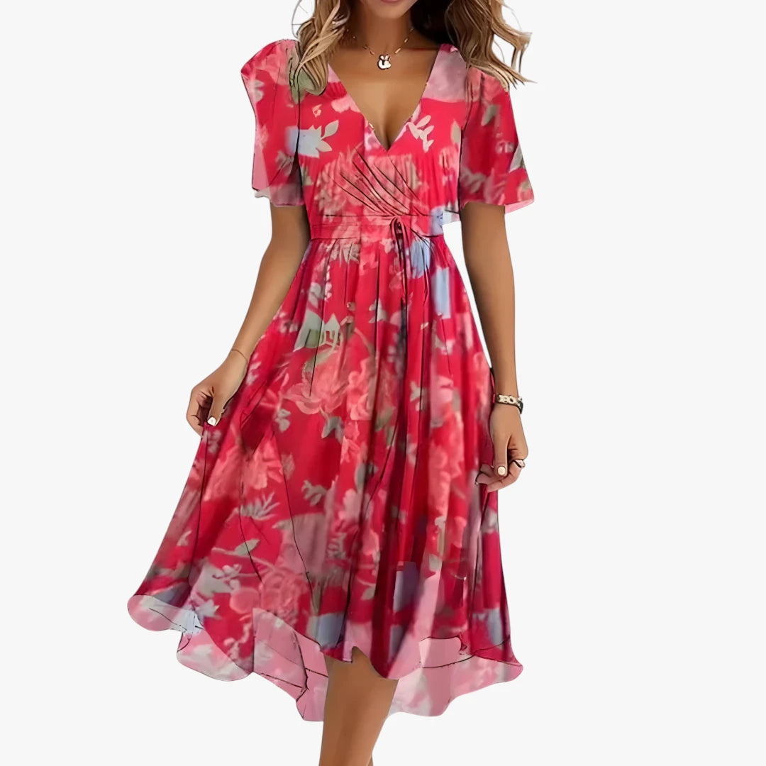 Dame Boho Midi Sommerkjole med Rund Hals og Mønster