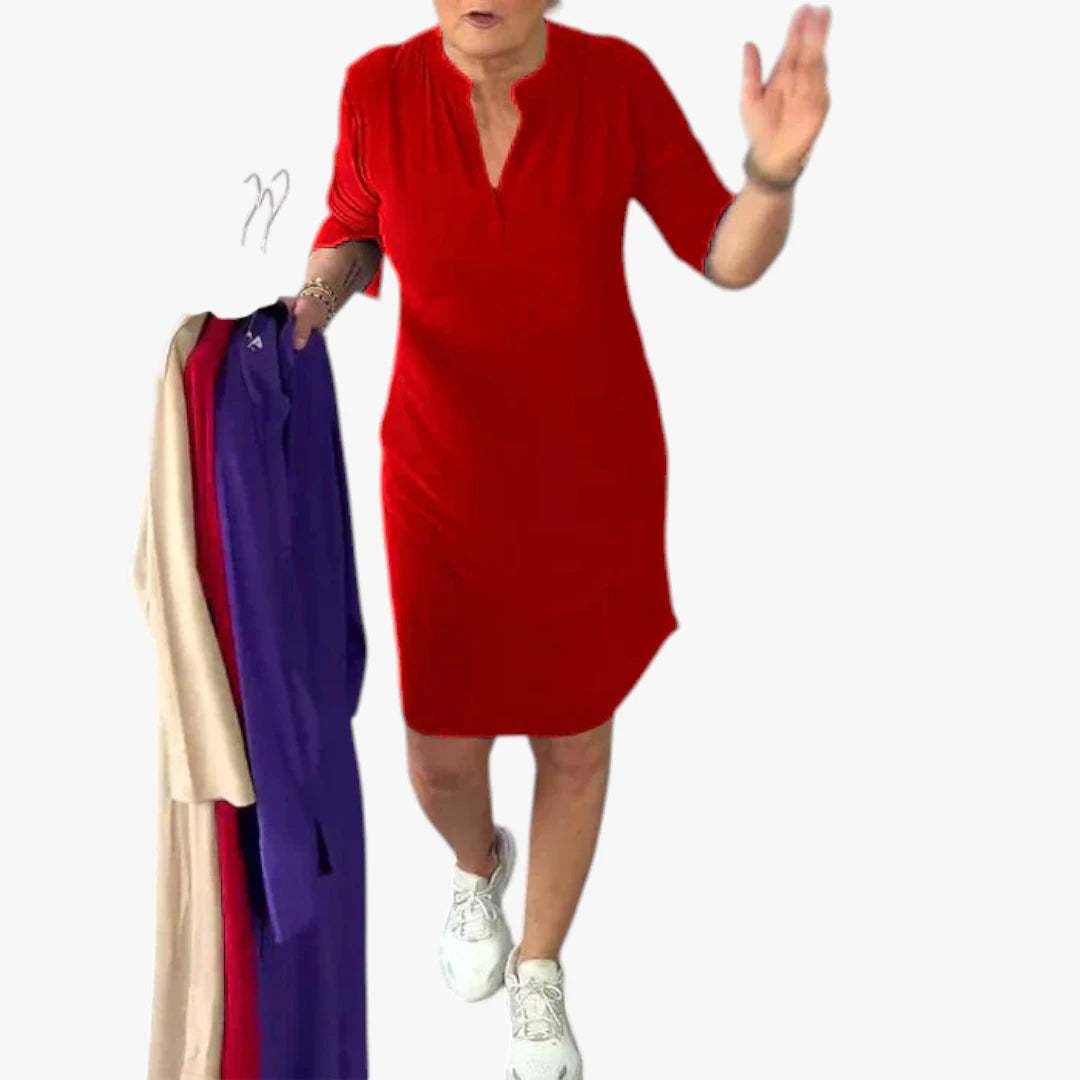 Dame Elegant MiniSommerkjole med  V-Udskæring