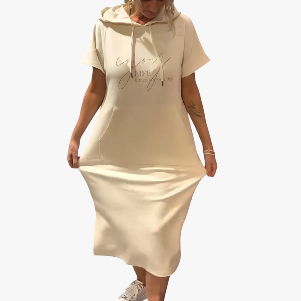 Dame Sommer Midi kjole med Hoodie og Lommer