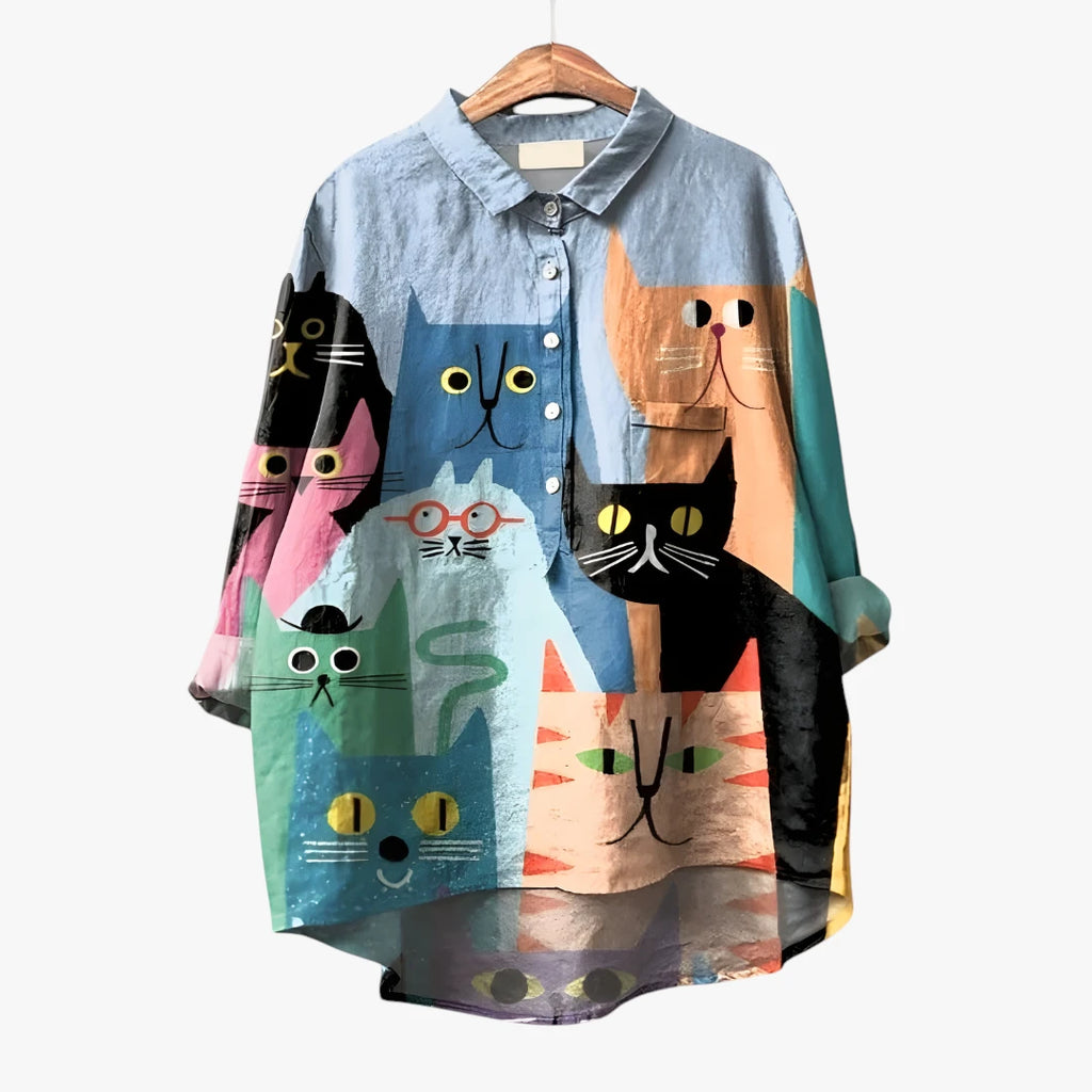 Dame Oversize Sommerbluse med Knapper og Krave