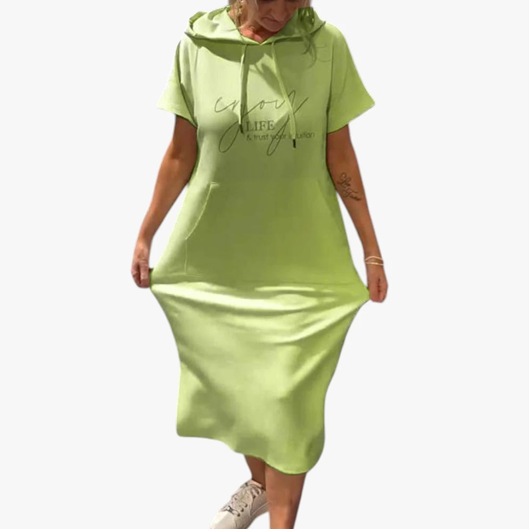 Dame Sommer Midi kjole med Hoodie og Lommer
